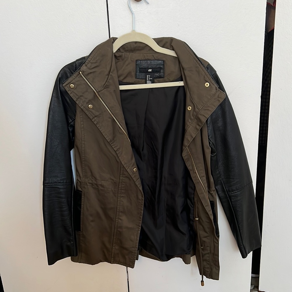 Two Toned Leather Army Green Jacket